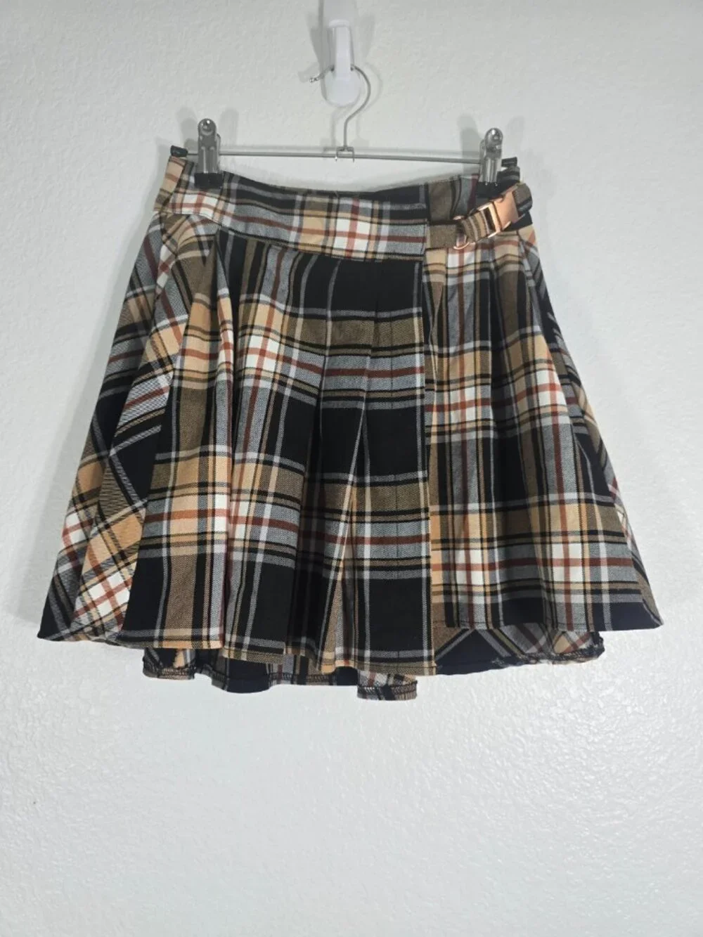Urban Outfitters Plaid Mini Skirt Women XS Tan Preppy Y2K 90s Schoolgirl